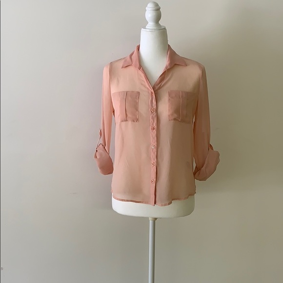 Peach polyester button down - Picture 2 of 7
